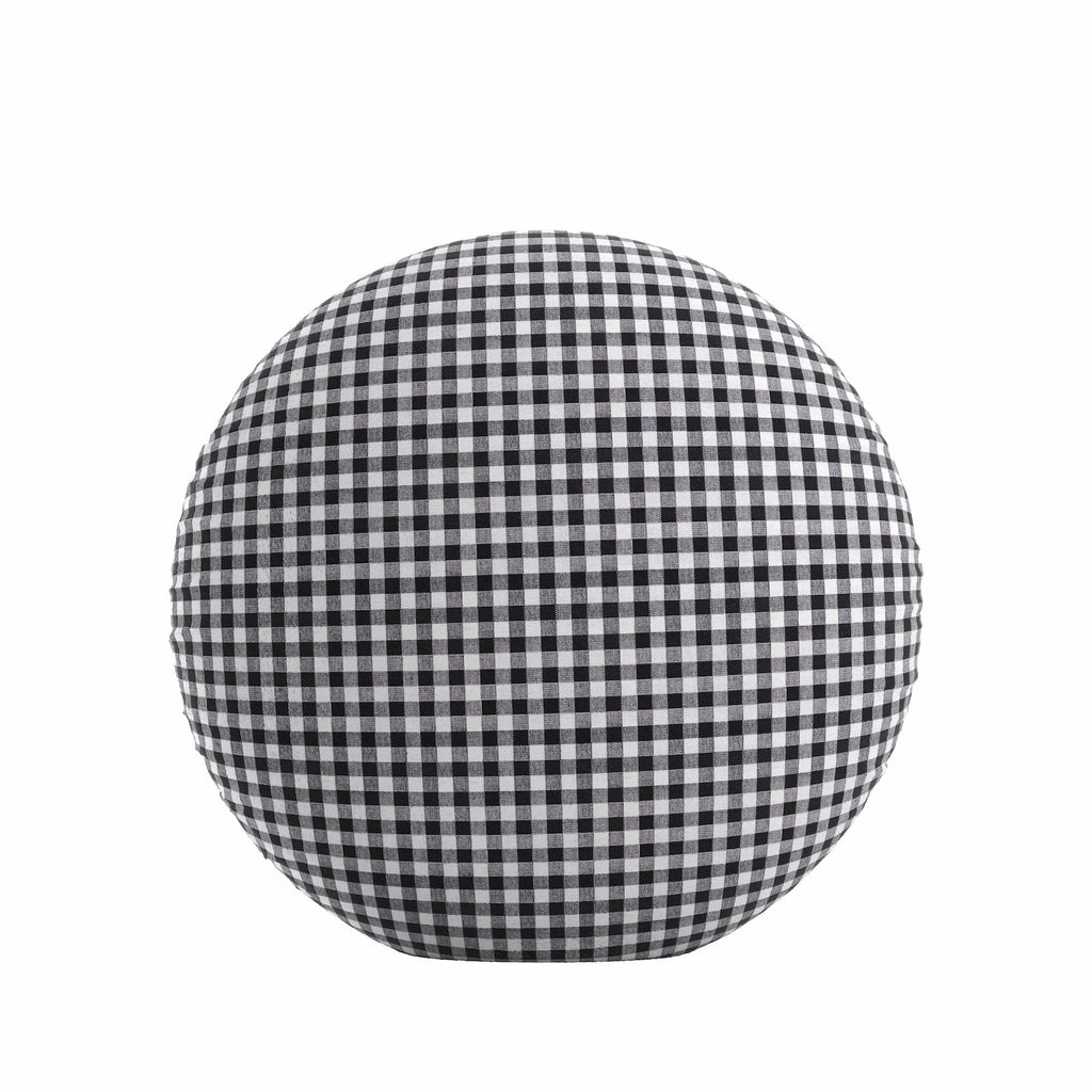 Circular Throw Pillow in Gingham - Black