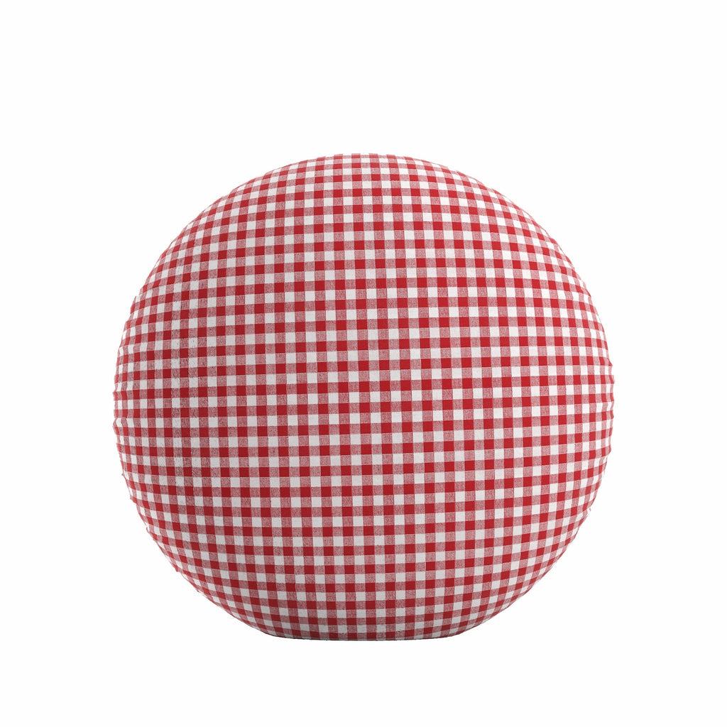 Circular Throw Pillow in Gingham - Cherry