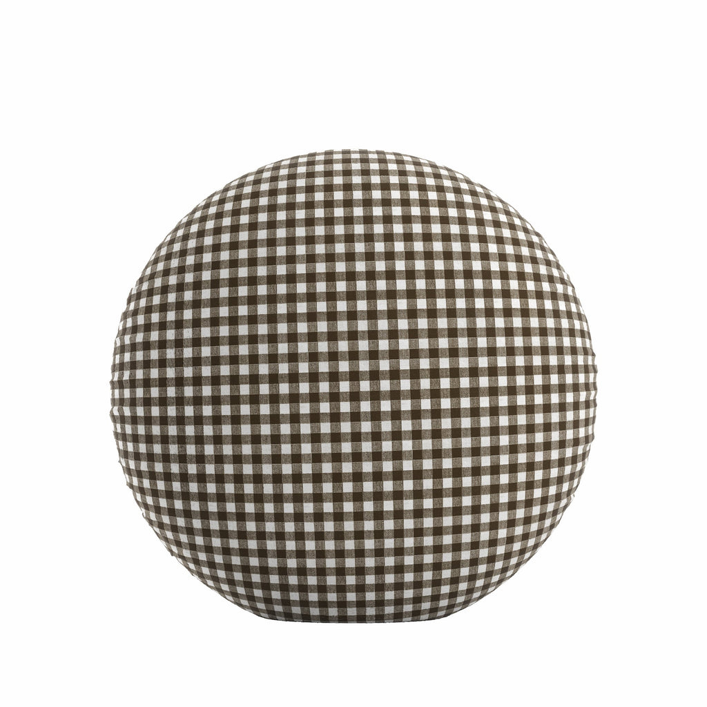 Circular Throw Pillow in Gingham - Chestnut