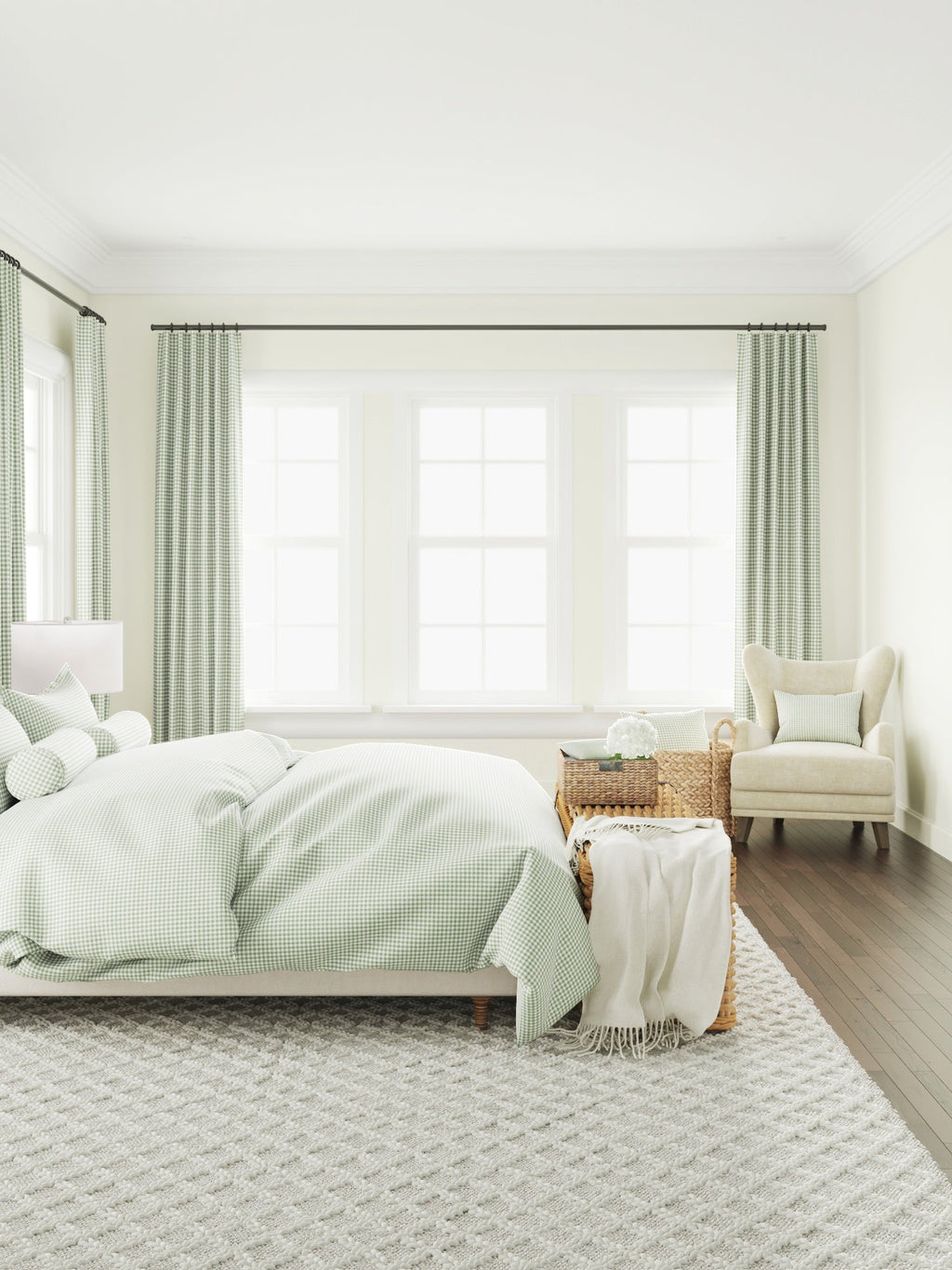 Circular Throw Pillow in Gingham - Sage