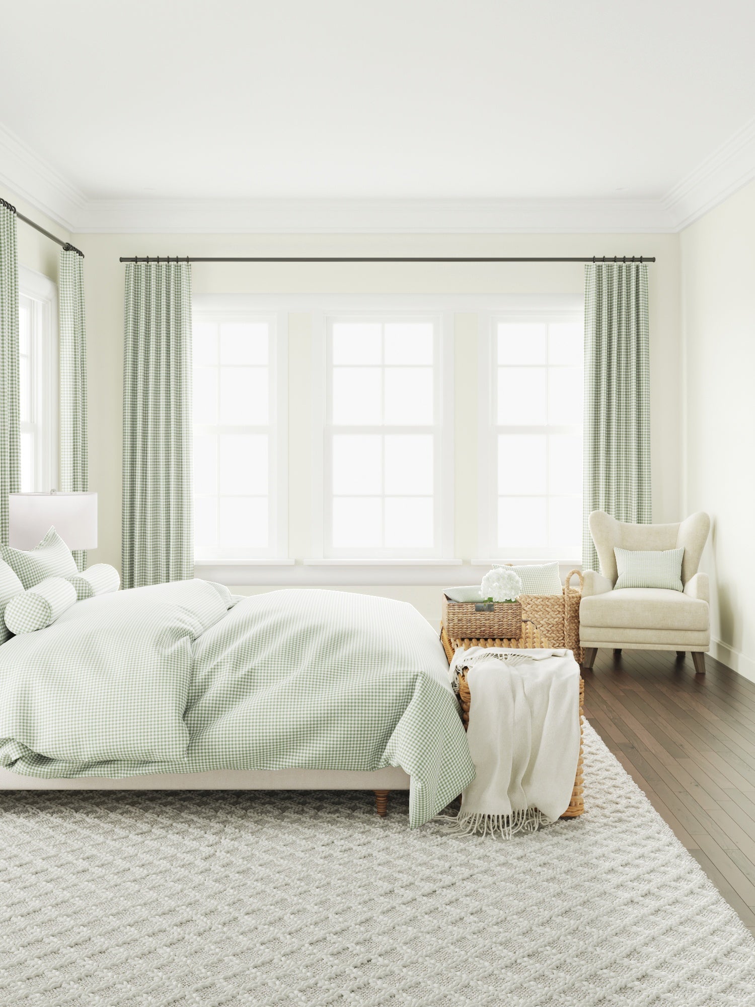 Circular Throw Pillow in Gingham - Sage